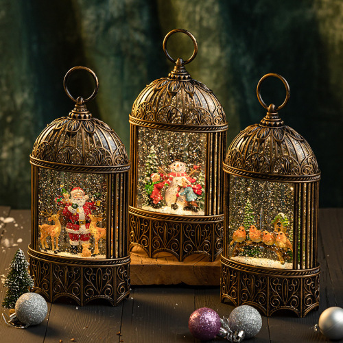 圣诞节平安夜音乐盒老人鸟笼复古八音盒飘雪花水晶球儿童生日礼物