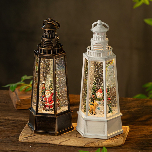复古音乐盒水晶球飘雪生日礼物圣诞节装饰灯塔摆件八音盒批发风灯