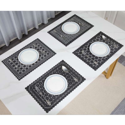 Creative New Waterproof Heat Insulation Transparent Border Pattern PVC Placemat High-End Coaster Table Mat Heat Proof Mat Western-Style Placemat