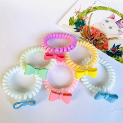 Spring Candy Color Bowknot Telephone Line Hair Rope Hairband for Tying up Hair Does Not Hurt Hair Elasticity Is Good 1 Yuan 2 Yuan