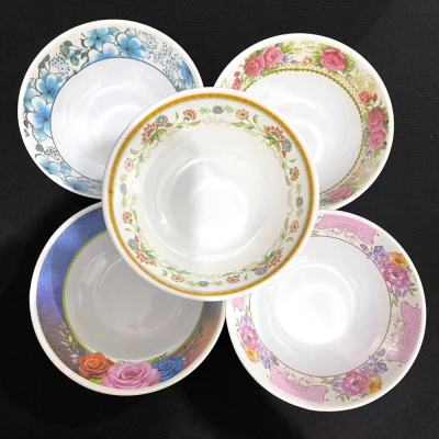 9109 One Yuan Store Tableware Melamine Bowl Melamine Bowl White with Flowers Melmac Bowl White Rice Bowl 2 Yuan Supply