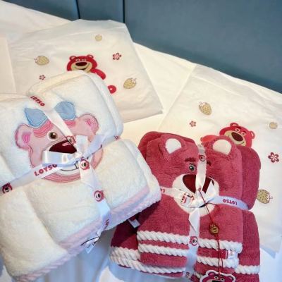 Strawberry Bear Two-Piece Towel Set Super Cute Soft Bath Towel