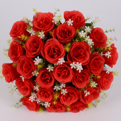 Artificial Flower Rose Bridal Bouquet Wedding Road Lead Fake Flower Furnishings Decoration 24 Silk Flowers Dining Table Floristry Furnishings