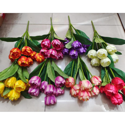 7-Head New Smile Opening Tulip Simulation Plastic Flowers Factory Direct Sales DIY Engineering Flower Wedding Indoor and Outdoor Decoration