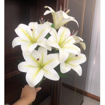 Wholesale 9-Head Hand-Feeling Lily Home Short Branch Simulation 3D Lily Wedding Decorative Fake Flower Entrance Decoration Simulation Flower