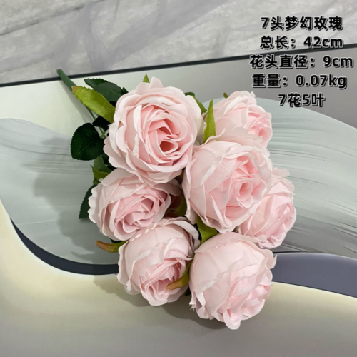 artificial rose bunches of wedding celebration decoration silk flowers home display fake flowers simulation 7 heads plastic flowers artificial flowers