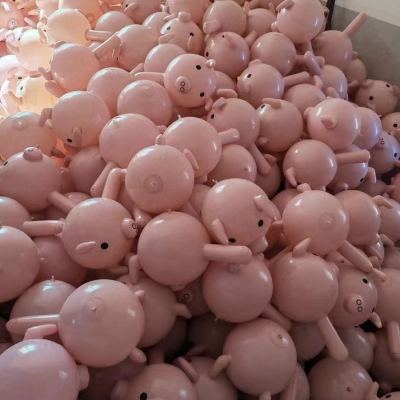 Internet Celebrity Inflatable Pig Head Stick Balloon Solid Color Lantern Pig Toy Animal Inflatable Stick Refueling Props Stall Wholesale
