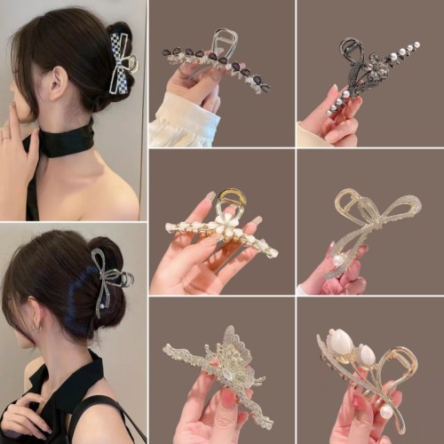 temperament and fully-jewelled metal shark clip barrettes back head updo hair claw hair claw clip female spring and summer super large clip headdress hair claw