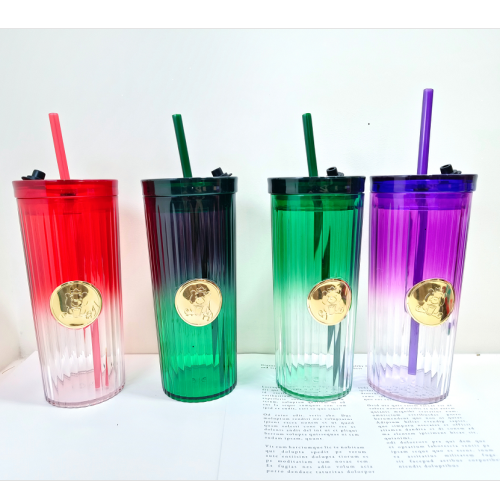 8531网红轻奢竖纹吸管杯大容量夏季高颜值可爱女生家用冷水水杯