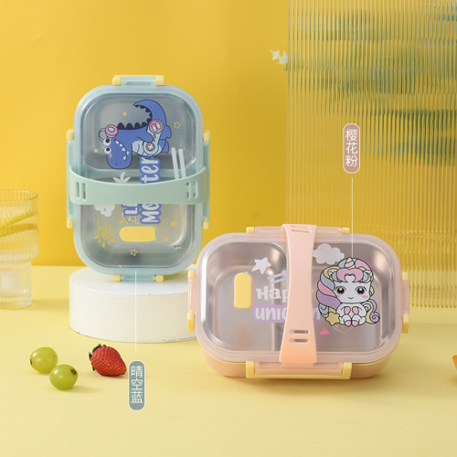 8598不锈钢饭盒学生午餐盒便当盒微波炉分格餐盒上班保温卡通饭盒