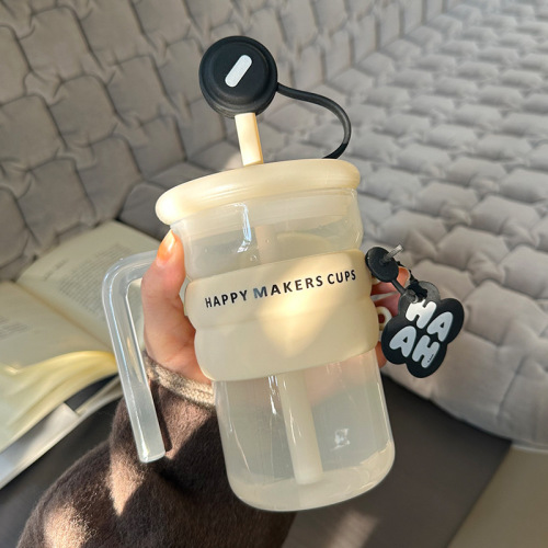 8615水杯玻璃杯女生高颜值新款大容量耐高温夏季办公家用吸管杯子