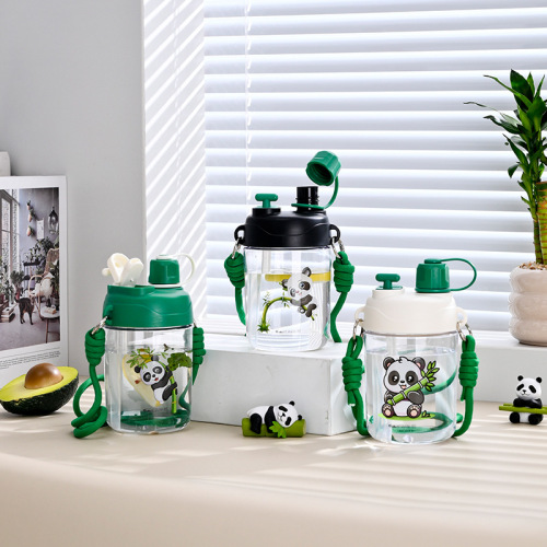 8619新款熊猫组合系列吸管杯子高颜值夏天可爱小熊猫塑料防摔耐高