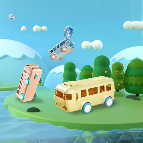 8351巴士小汽车儿童吸管水杯可爱塑料杯便携户外弹跳盖杯子批发