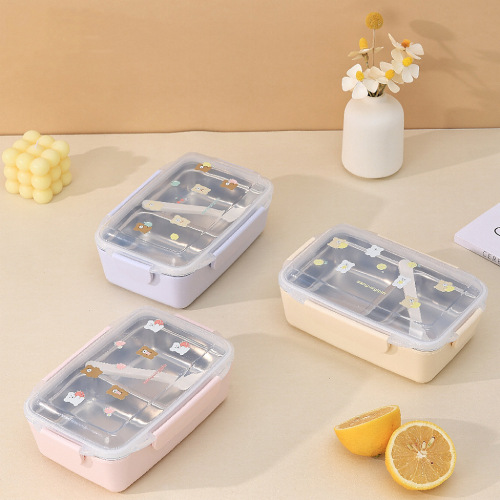 8370高颜值饭盒可爱萌趣不锈钢学生便当盒简约双层保温分隔便携