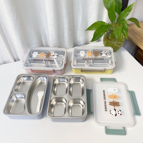 8370不锈钢分格餐盘长方形饭盒加深加厚三格四格学生成人分格餐盒