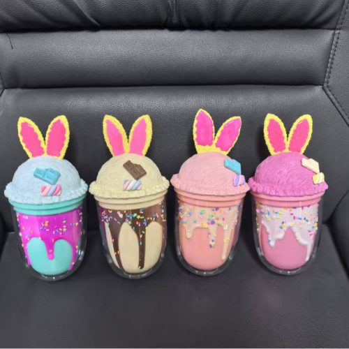 8533网红新款可爱兔耳朵吸管杯创意糖果奶油冰淇淋塑料杯双层冰杯