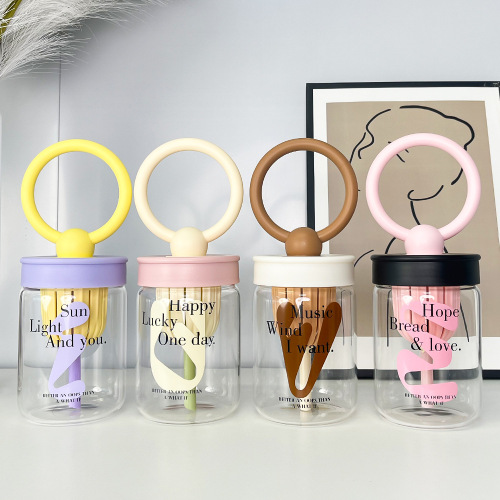 8615大提环玻璃杯女ins夏季简约小巧便携泡茶杯可爱夏天水杯杯子