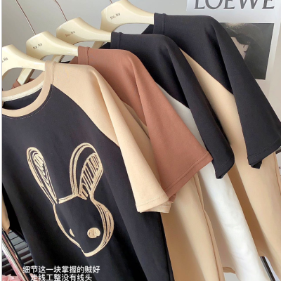 American Retro Cute Rabbit Raglan Short-Sleeved T-shirt Female 2023 Spring and Summer New Ins Fashion Brand Casual Loose Top