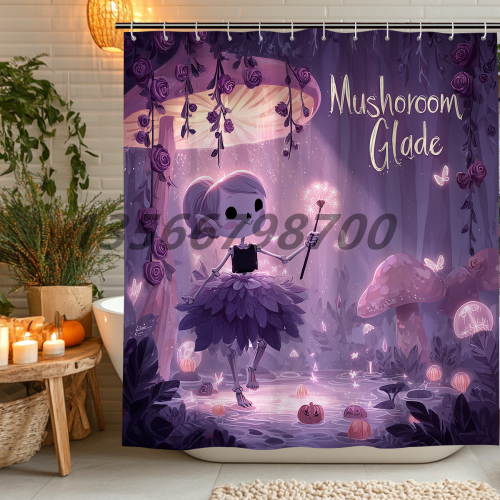 【沐清】万圣节浴帘节日用品涤纶浴帘防水隔断防霉卡通浴帘