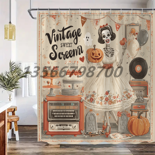 【沐清】万圣节浴帘防水隔断浴室帘节日用品涤纶浴帘防霉卡通浴帘