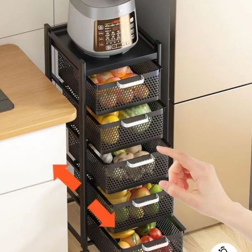 Kitchen Vegetable Storage Storage Rack Drawer-Type Pull-out Floor Gap Multi-Layer Locker Mobile Trolley