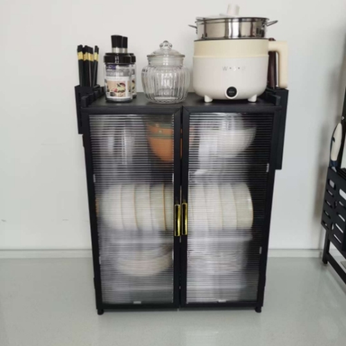 kitchen storage rack storage cabinet multi-layer dust-proof cabinet with door microwave oven pot floor dish rack