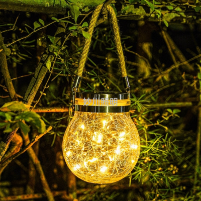 Solar Crack Hanging Lamp Ball Glass Jar Lamp Outdoor Courtyard Tree Decorative Light Copper Wire Lamp LED Christmas Lamp