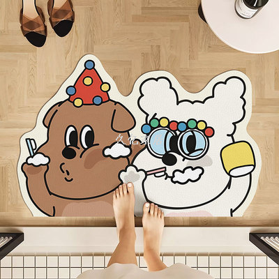 Cute Cartoon Bathroom Mat Water-Absorbing Quick-Drying Foot Pad Technology Leather Disposable Non-Slip Easy-Care Household Toilet Floor Mat