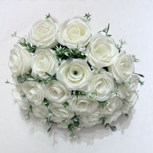 Wedding Decoration Road Lead Flower Fabric Fake Flower 24 Flat Head Small Rose Wedding Bride Bridal Bouquet Artificial Rose