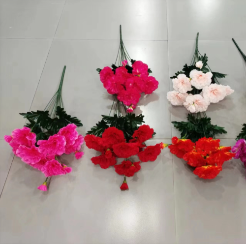 mother‘s day gift bouquet 9-head carnation handle bundle flower branch high pole foreign trade export artificial flower