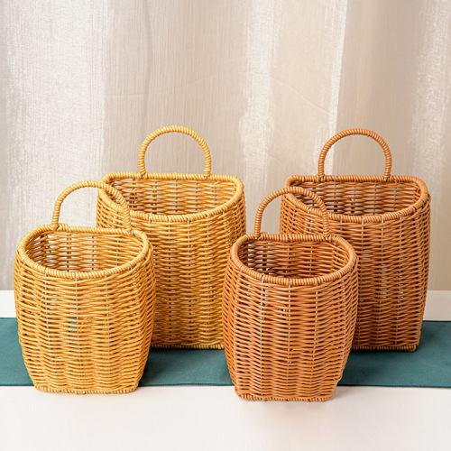 壁挂收纳篮厨房卫生间挂墙仿藤编织储物沐浴筐房间客厅花篮装饰篮