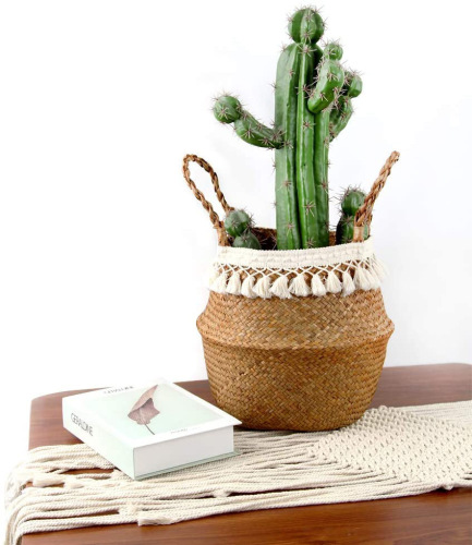 草编花盆篮子收纳可折叠编织花筐植物落地包北欧手提杂物篮