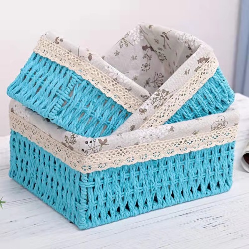 JW编织桌面收纳筐化妆品发饰内衣收纳盒箱钥匙杂物客厅藤草编收纳