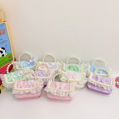 可爱小女孩链条斜挎包儿童包包蕾丝公主小方包女童百搭珍珠手提包