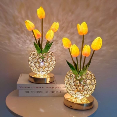 New Led Tulip Small Night Lamp Goddess Festival Simulation Bouquet Crystal Ambience Light Decoration Creative Decorative Table Lamp