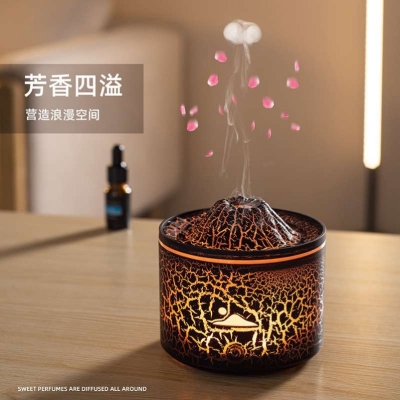 New Creative Lava Crack Atmosphere Small Night Lamp Volcano Aroma Diffuser Large Capacity Smoke Ring Spray Flame Humidifier