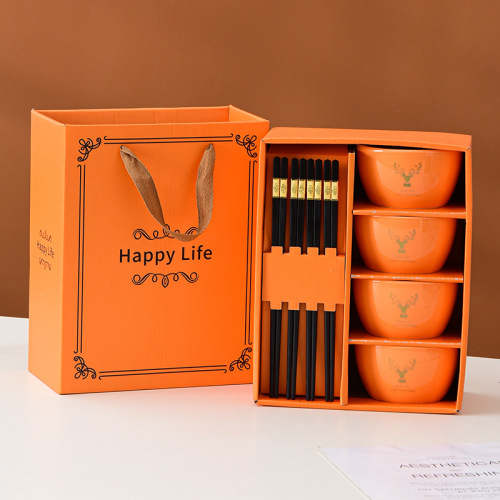 company opening activity present small gift creative heart-breaking return gift ceramic tableware bowl chopstick and spoon package gift box bowl