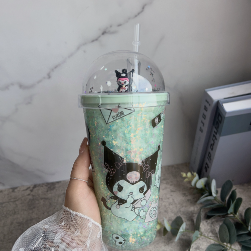 plastic straw ice cup luminous sanrio water cup double-layer cup sequins crushed ice cup ice cup cross-border new arrival coolomi net red