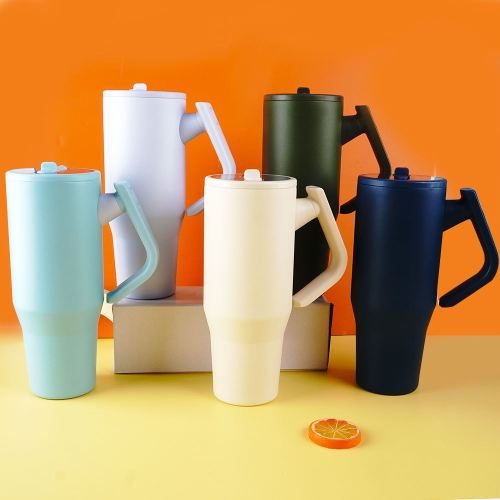 new solid color stainless steel vacuum cup outdoor portable fashion cup with straw large capacity simple cold insulation cup