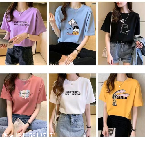 summer new 2024 korean style women‘s short-sleeved t-shirt foreign trade women‘s loose round neck pullover t-shirt top wholesale