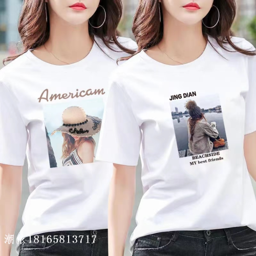 summer new women‘s white short-sleeved t-shirt for students korean style women‘s casual slimming round neck bottoming shirt stall wholesale
