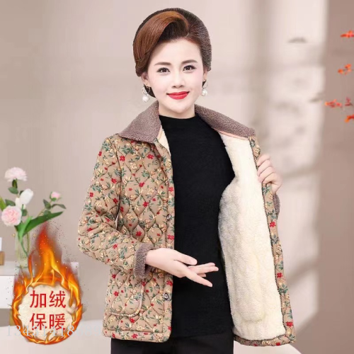 middle-aged mom cotton-padded jacket cold protection in winter grandma‘s clothes cotton-padded jacket fleece-lined thick winter wear coat women‘s warm clothing wholesale