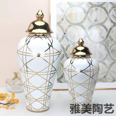 Modern Living Room Decoration Soft Outfit Decoration Vase New TV Cabinet Decoration American Style Furnishings Ceramic Hat-Covered Jar