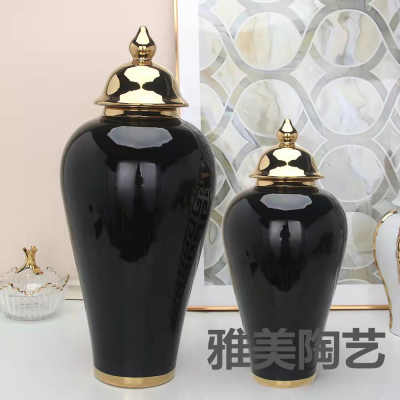 Light Luxury Black Ceramic Nordic Vase Flower Arrangement Crafts Decoration Household TV Cabinet Hallway Furnishings Temple Jar