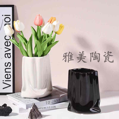 Ceramic Vase Cloth Bag Modern Minimalist Flower Arrangement Flower Table TV Cabinet Model Room Home Decorations and Accessories