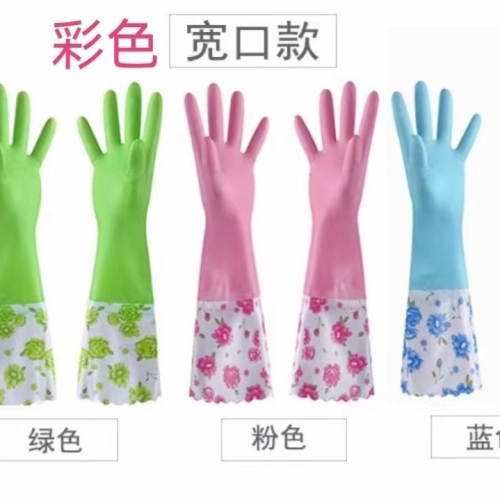 free shipping lengthened and velvet added drawstring dishwashing gloves women‘s household waterproof rubber latex wide mouth kitchen washing bowl washing clothes