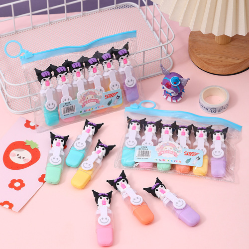 可爱造型迷你6色荧光笔女生高颜值手账笔礼品笔学生奖品礼物袋装