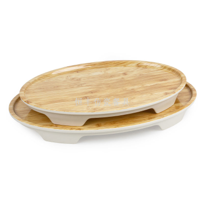 Imitation Wood Grain Melamine Chinese Oval Plate Hotel Display Plate Restaurant Hot Food Banquet Plate Barbecue Plate