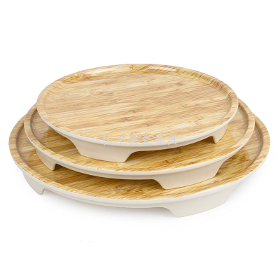 Wood-like Melamine round Plate Hotel Display Plate Creative Hotel Hot Dishes Plate Banquet Plate Commercial Tableware