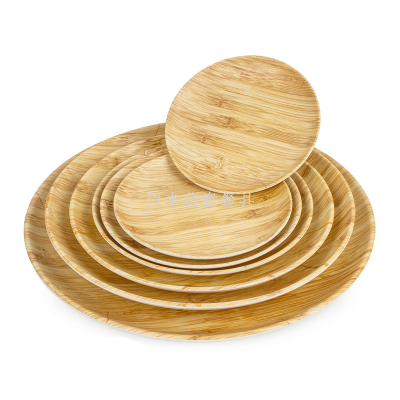 Imitation Wood Grain Melamine Tableware Disc Hotel Restaurant Dish over Rice Plate Plate Dish Commercial round Bone Dish